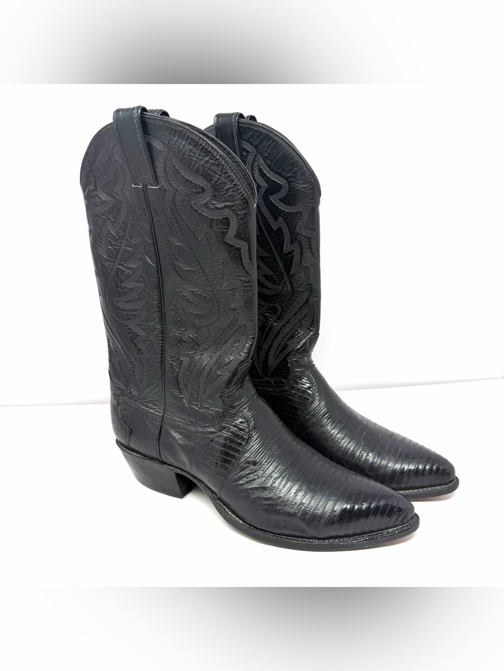 Vintage Justin 8105 Menβs Black Leather Teju Lizard Western Cowboy Boots Sz 11 D